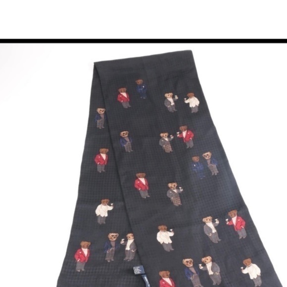Ralph Lauren Vintage  Black Silk Scarf Martini-Drinking Bears - Picture 4 of 9
